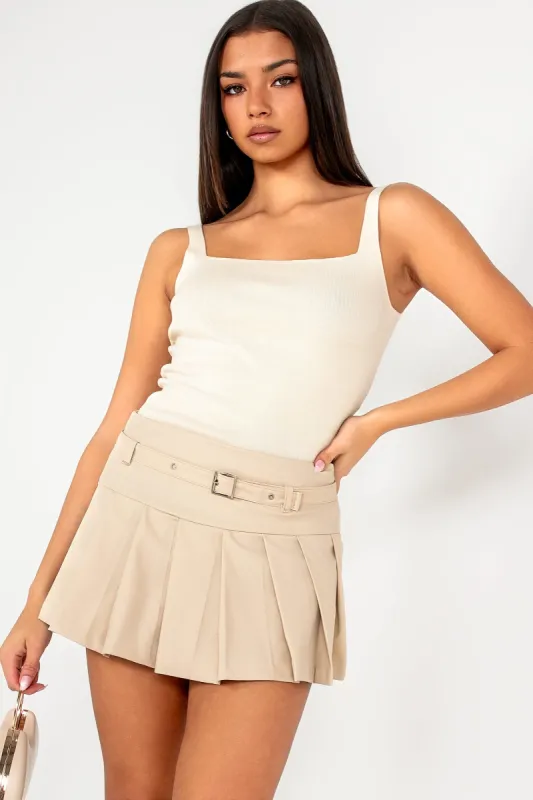 Pearly Stone Leather Look Pleated Skort sold by Va Va Voom