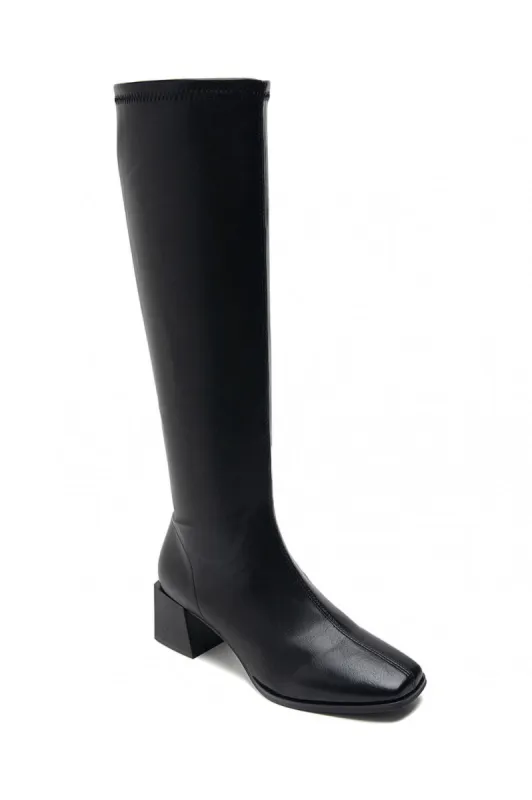 Oline Black Leather Look Boots sold by Va Va Voom