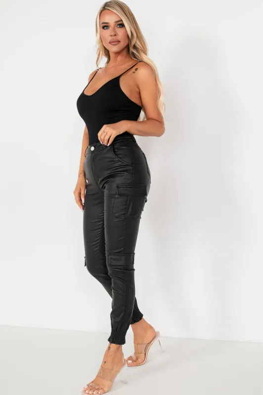 Kamryn Black Leather Look Trousers sold by Va Va Voom