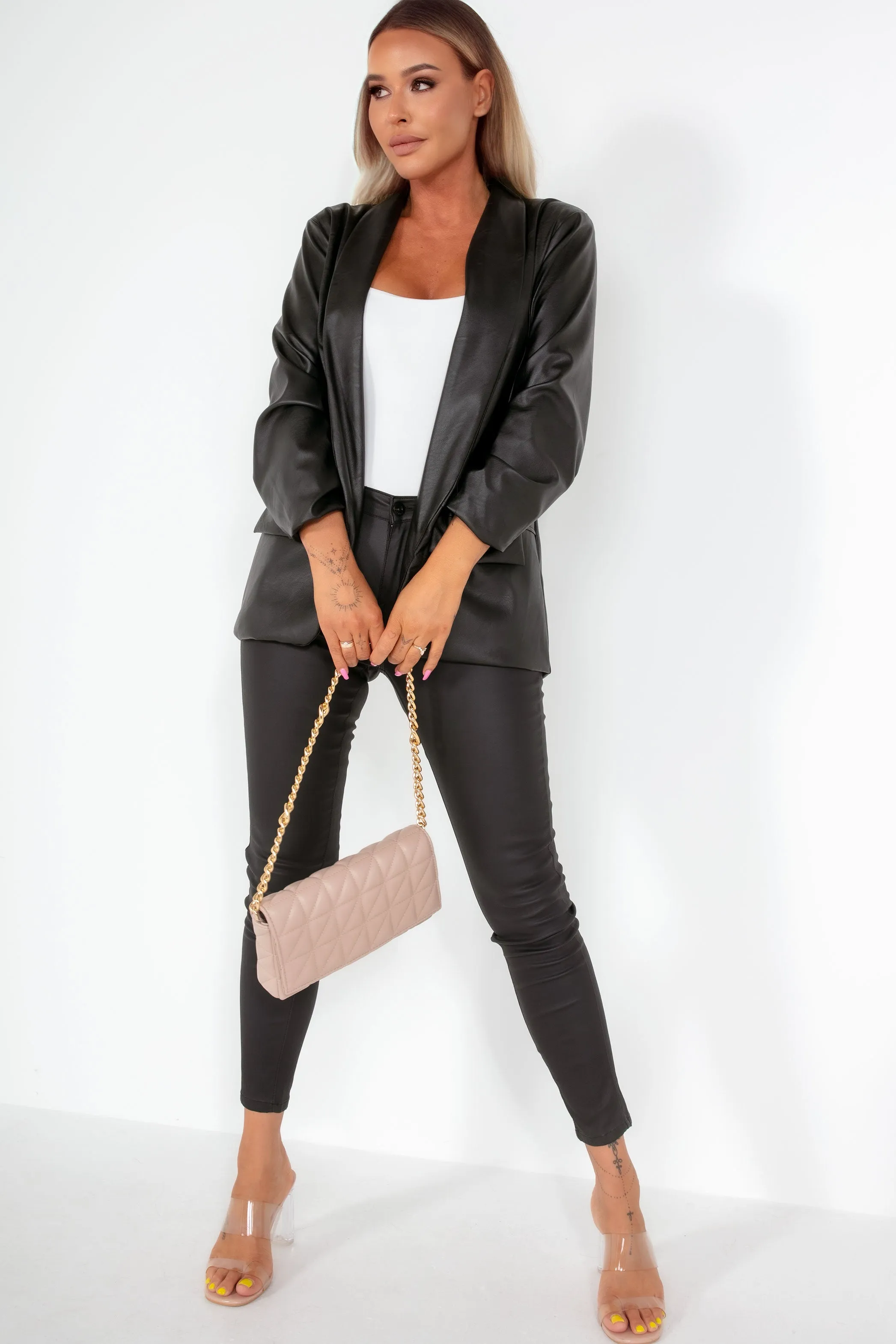 Maria Black Leather Look Blazer sold by Va Va Voom product image thumbnail 4