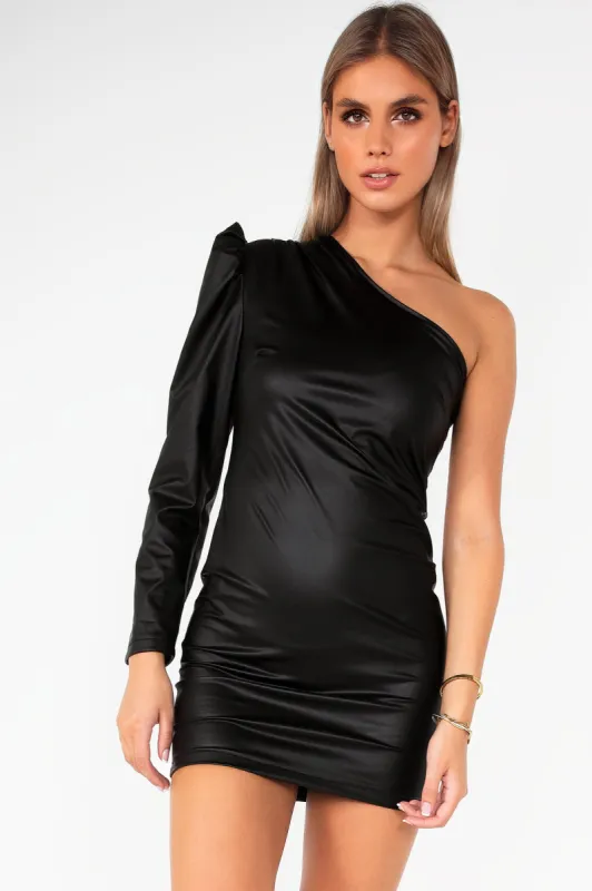 Irmina Black Leather Look Dress sold by Va Va Voom