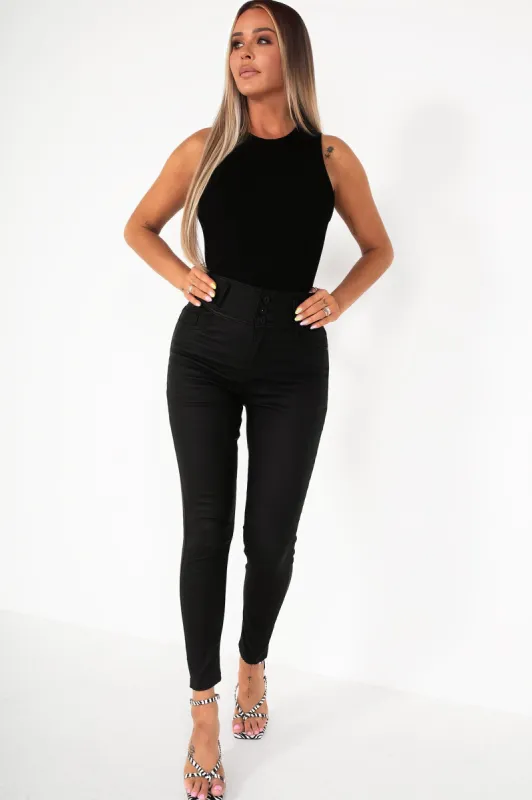 Olwen Black Leather Look Trousers sold by Va Va Voom