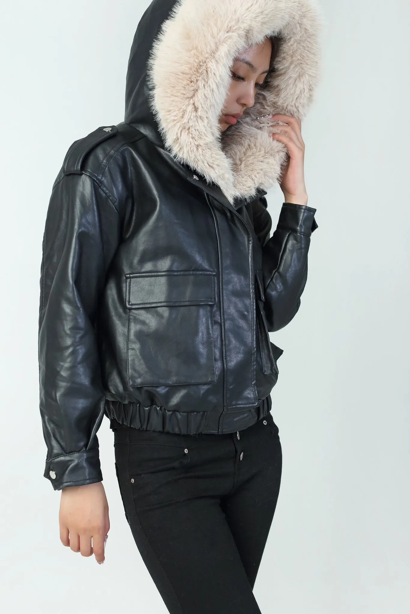 Andrea Black Leather Look Jacket sold by Va Va Voom product image thumbnail 4