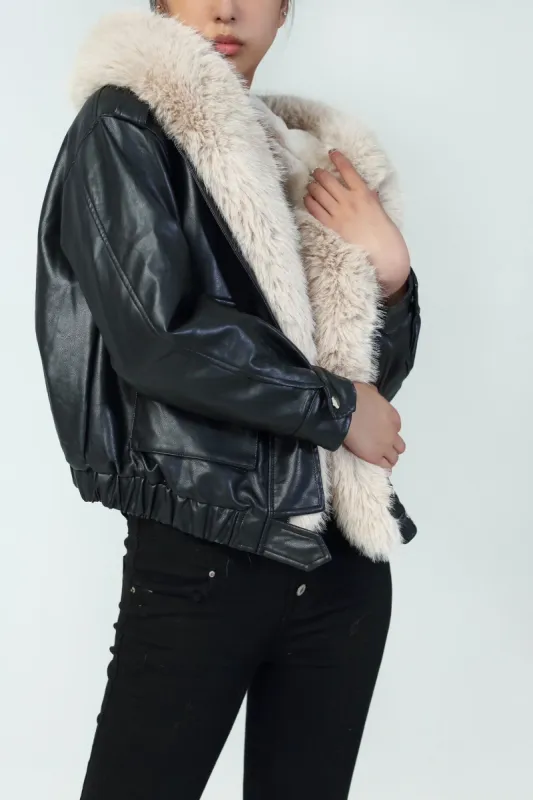 Andrea Black Leather Look Jacket sold by Va Va Voom