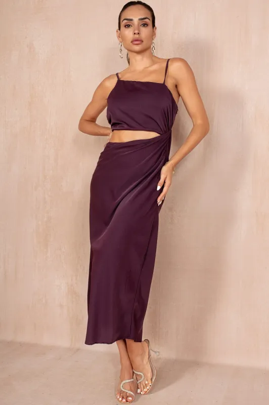 Charlotte Plum Satin Dress sold by Va Va Voom