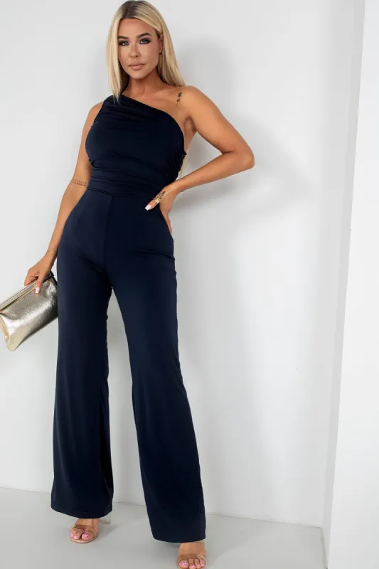 Brittany Navy One Shoulder Jumpsuit sold by Va Va Voom