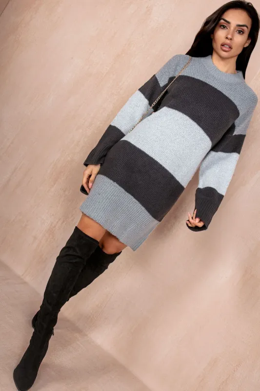 Dory Grey Striped Knit Dress sold by Va Va Voom
