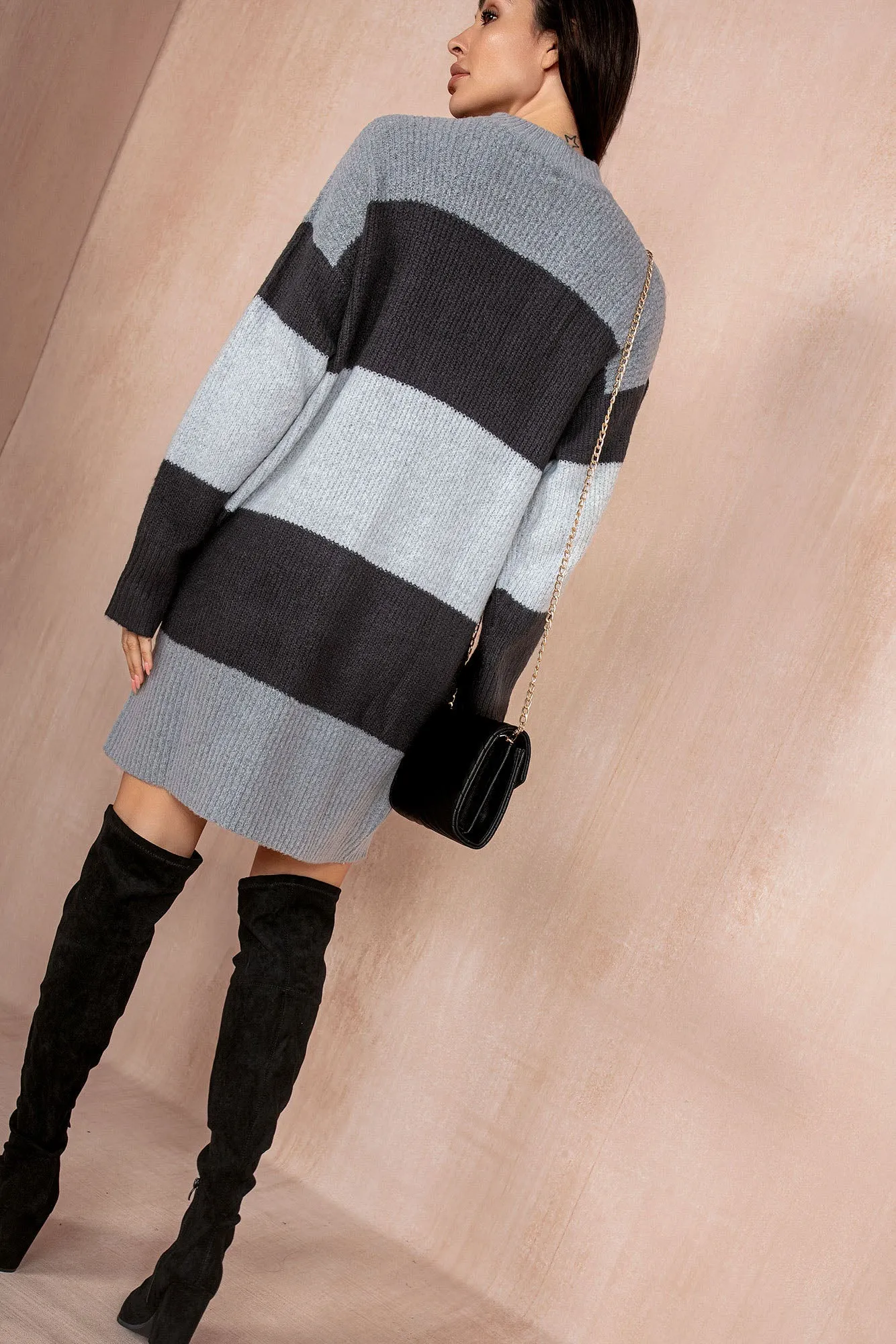 Dory Grey Striped Knit Dress sold by Va Va Voom product image thumbnail 2