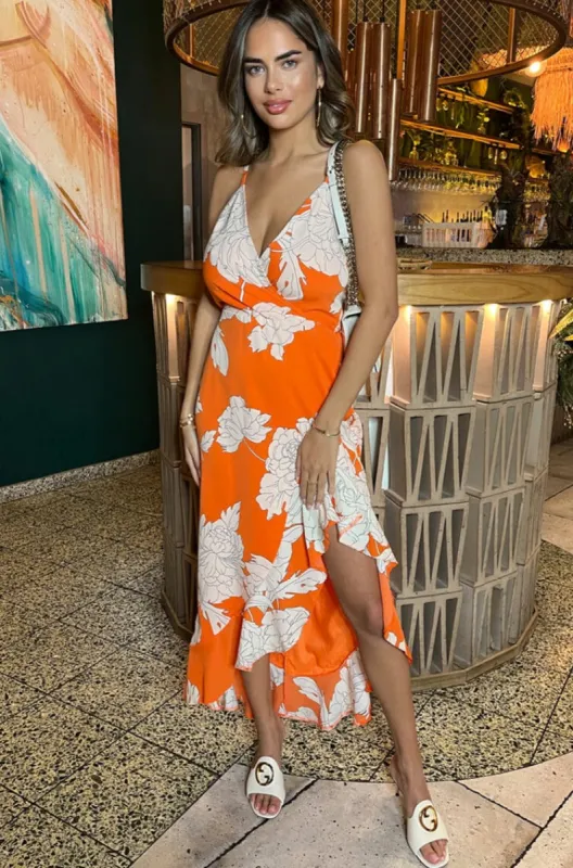 Verity Orange Print Dress sold by Va Va Voom