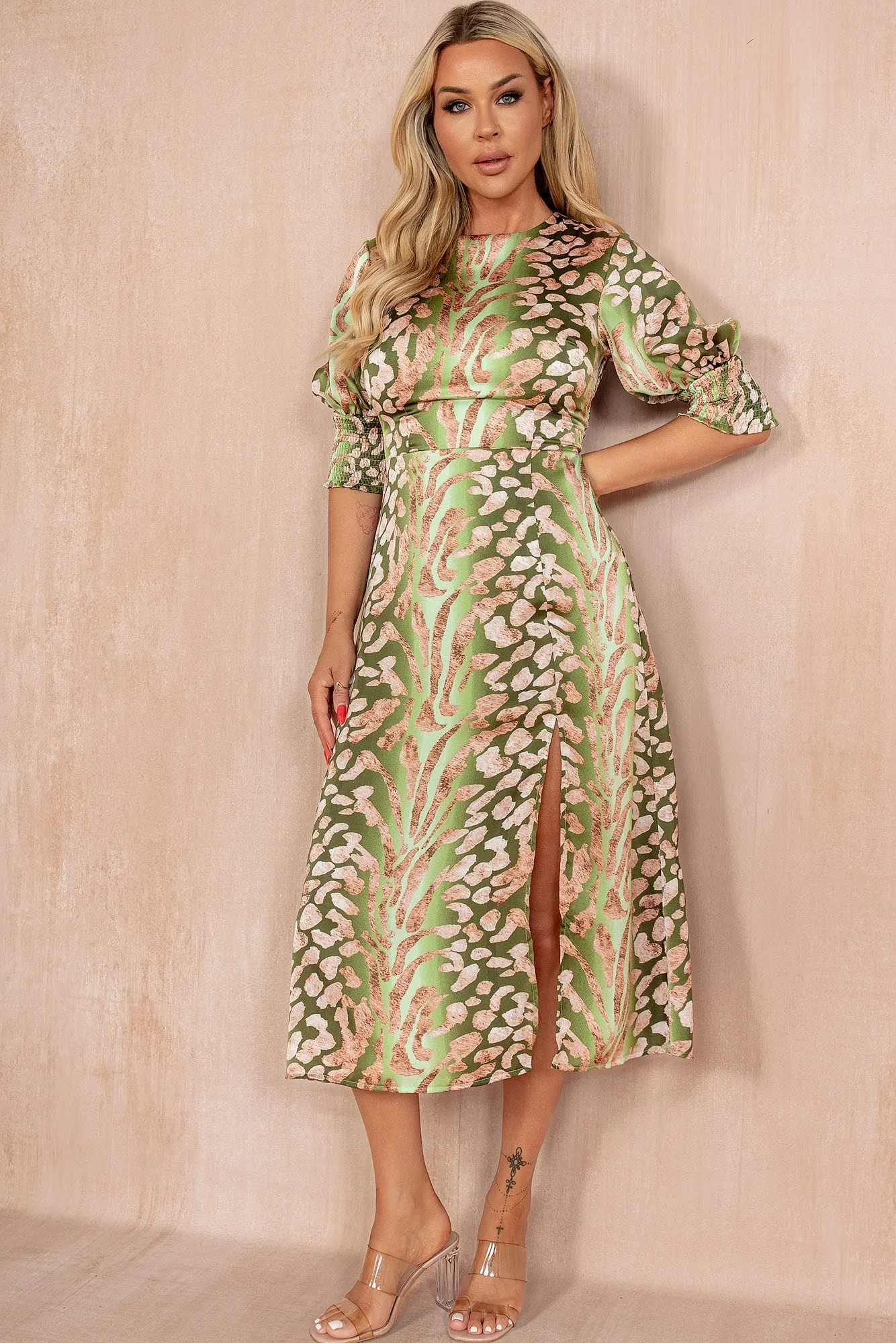 Shayla Green Satin Print Dress sold by Va Va Voom product image thumbnail 3