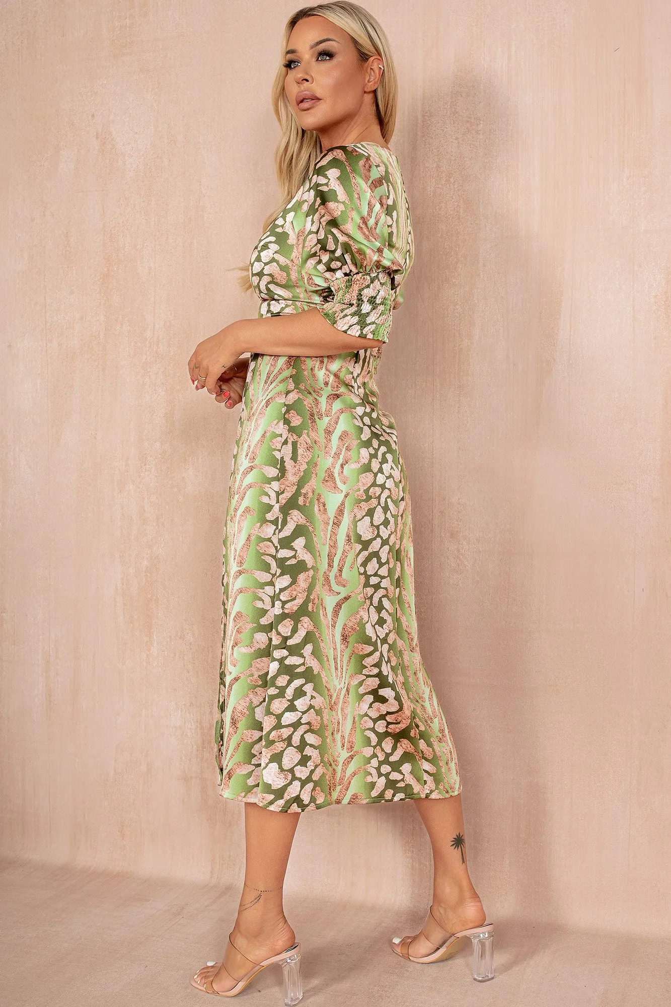 Shayla Green Satin Print Dress sold by Va Va Voom product image thumbnail 2