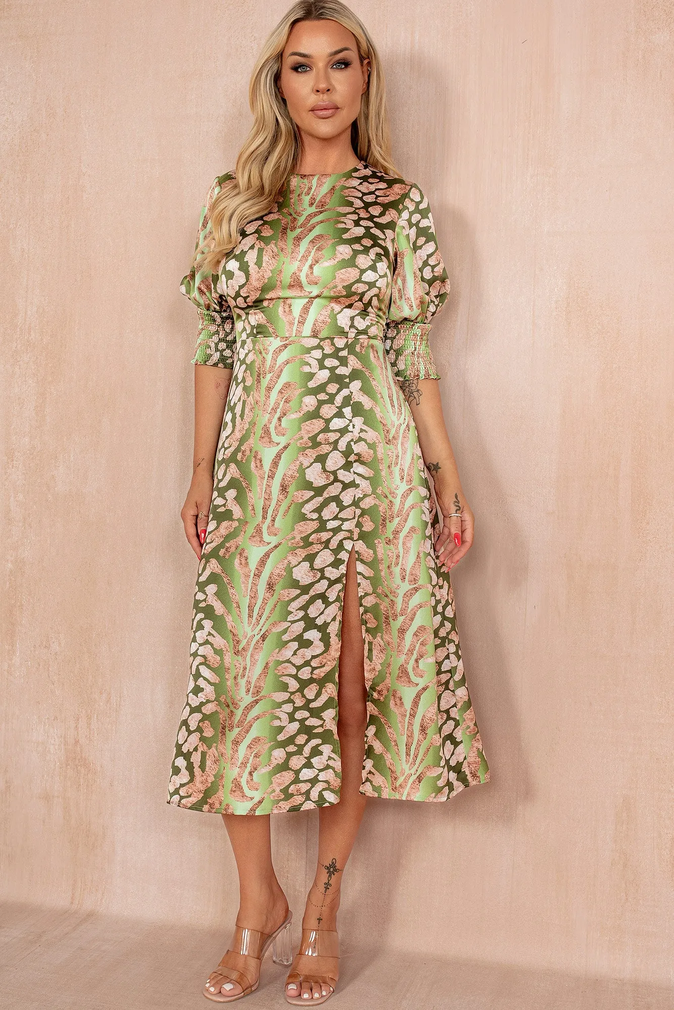 Shayla Green Satin Print Dress sold by Va Va Voom product image thumbnail 4
