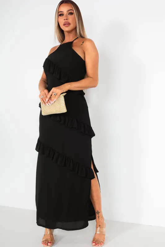 Macy Black Ruffle Dress sold by Va Va Voom