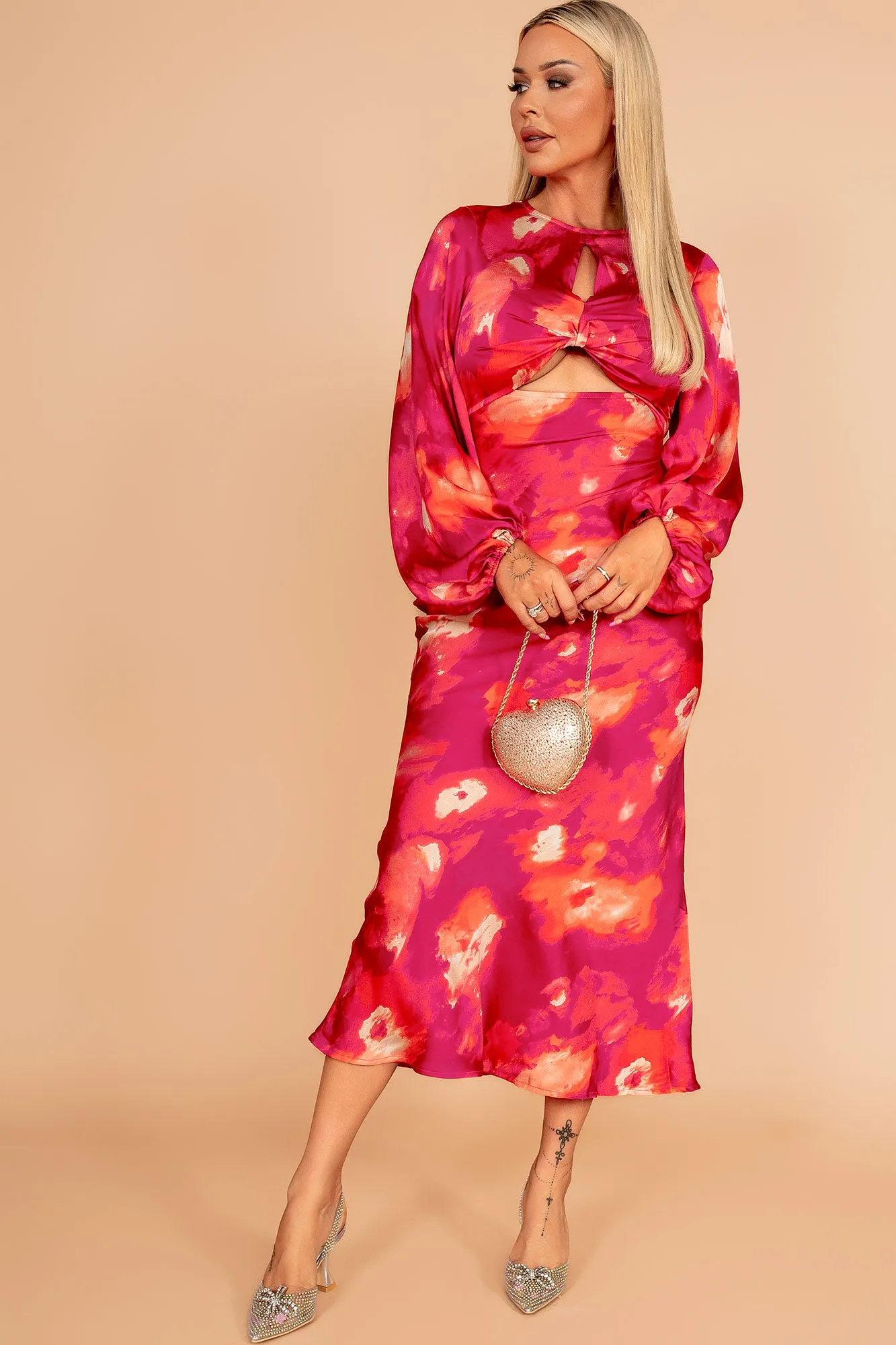 Clara Pink Satin Print Dress sold by Va Va Voom product image thumbnail 3