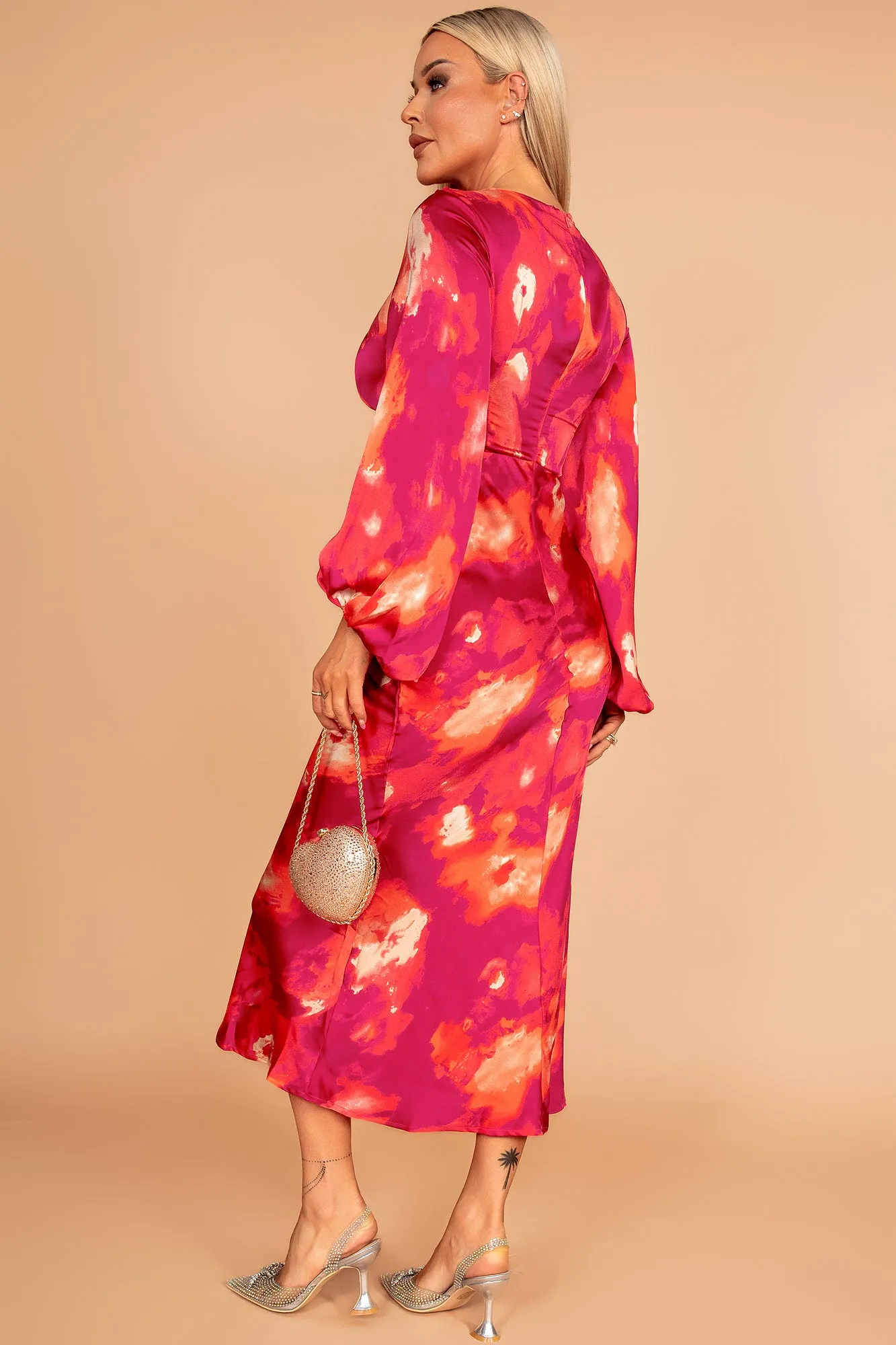 Clara Pink Satin Print Dress sold by Va Va Voom product image thumbnail 2