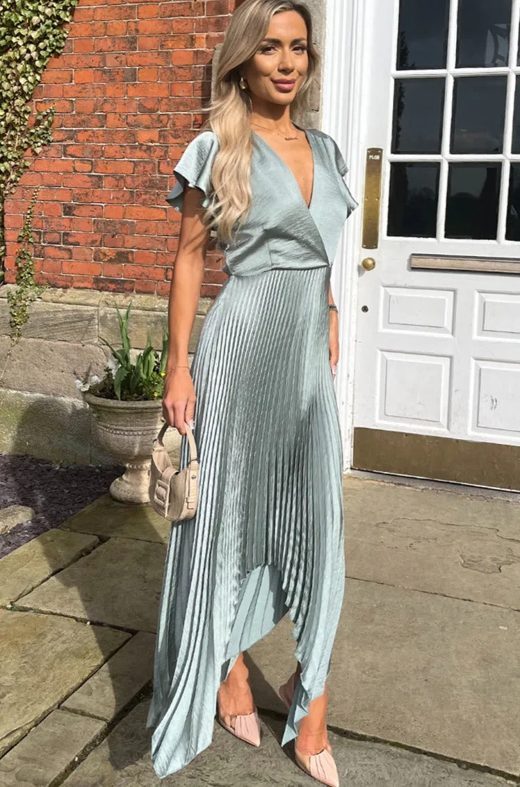 Betha Duck Egg Satin Pleated Dress sold by Va Va Voom product image thumbnail 3