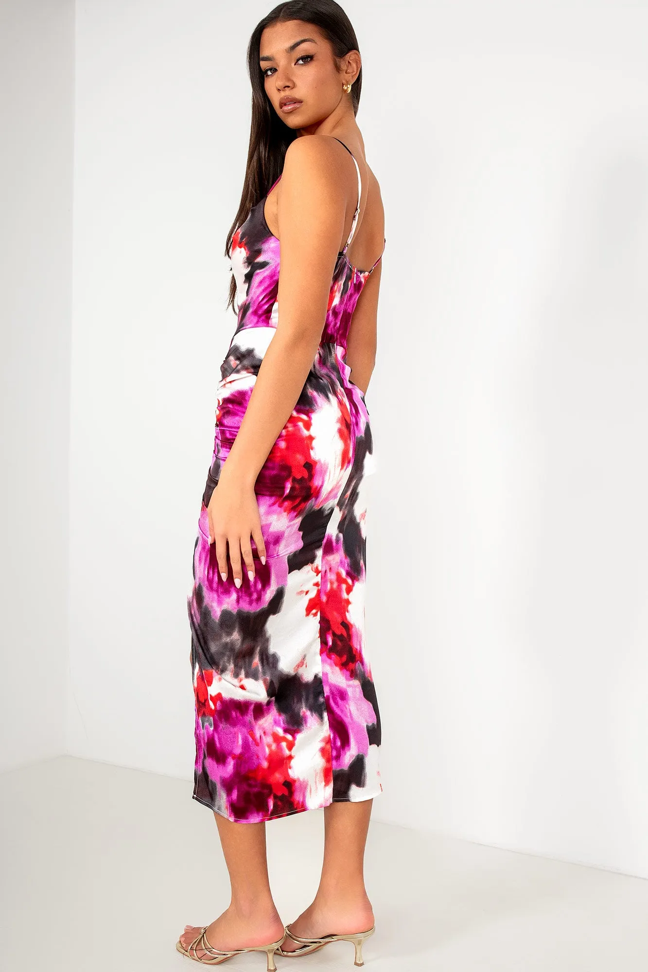 Selena Purple Satin Print Dress sold by Va Va Voom product image thumbnail 2