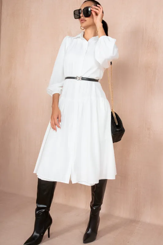 Carole White Belted Shirt Dress sold by Va Va Voom