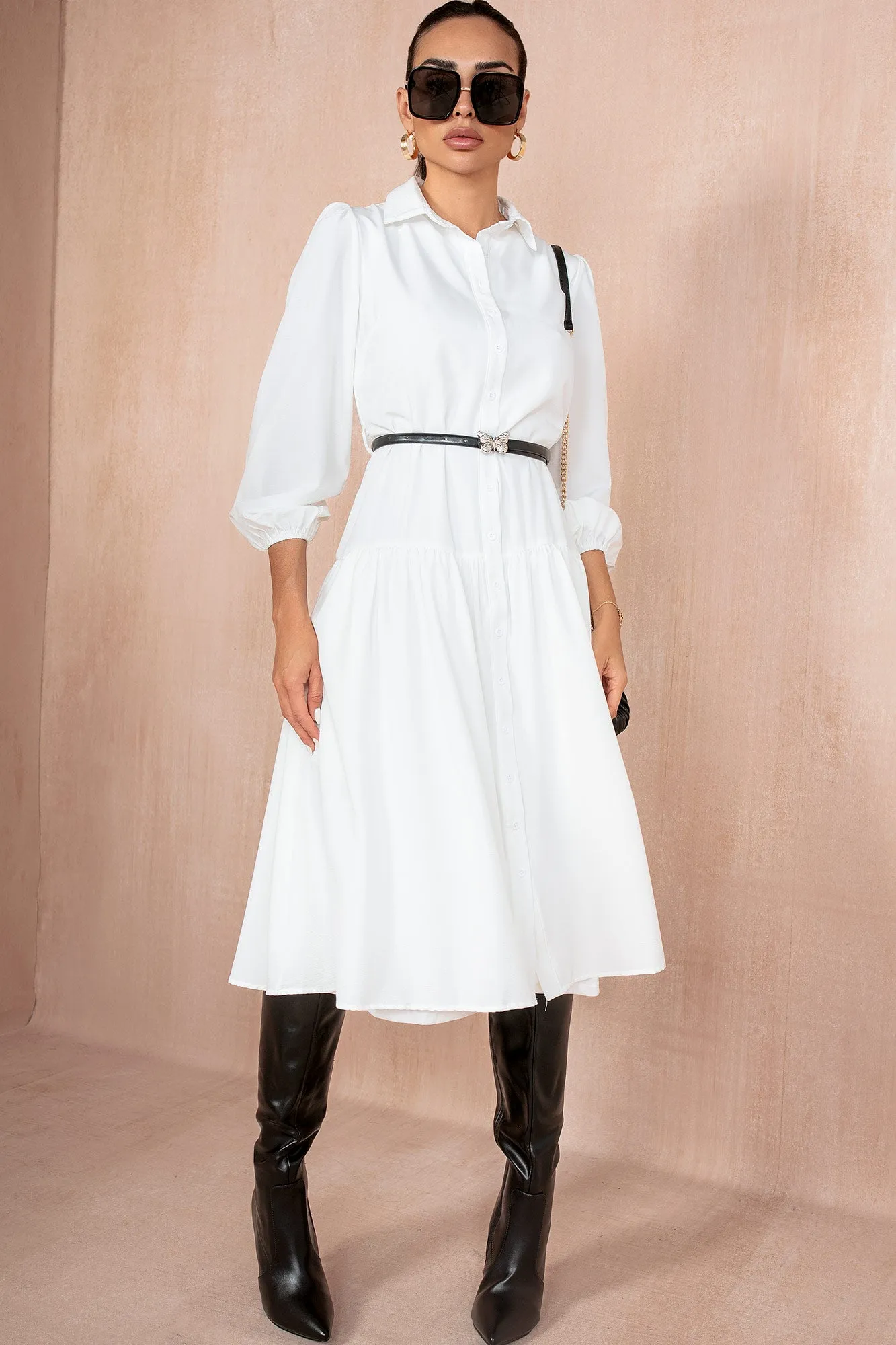 Carole White Belted Shirt Dress sold by Va Va Voom product image thumbnail 3