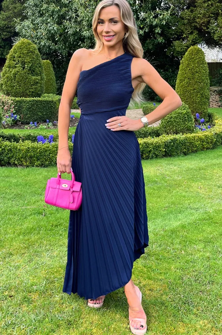 Charleen Navy Pleated Dress sold by Va Va Voom