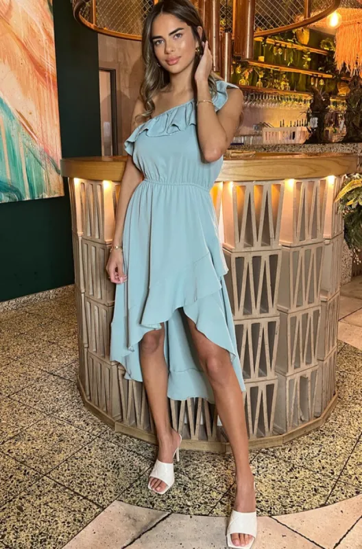 Briella Duck Egg One Shoulder Dress sold by Va Va Voom