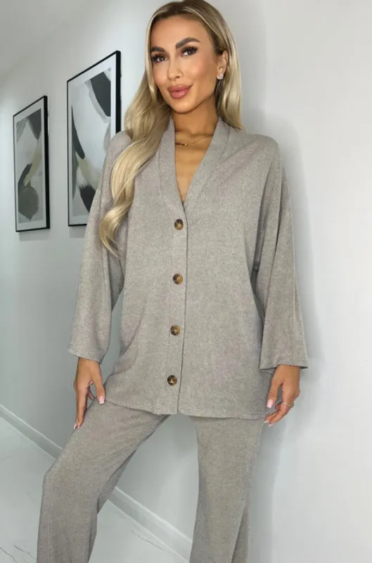 Amelia Oatmeal Knit Cardigan sold by Va Va Voom