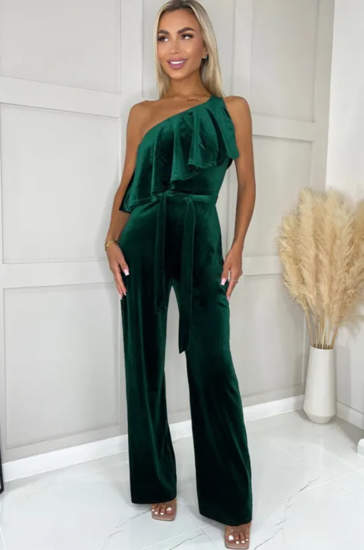 Eliana Green Velvet Jumpsuit sold by Va Va Voom