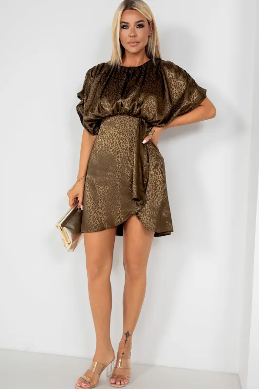 Ida Olive Satin Animal Print Dress sold by Va Va Voom