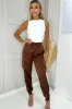 Tasmin Chocolate Satin Cargo Trousers sold by Va Va Voom