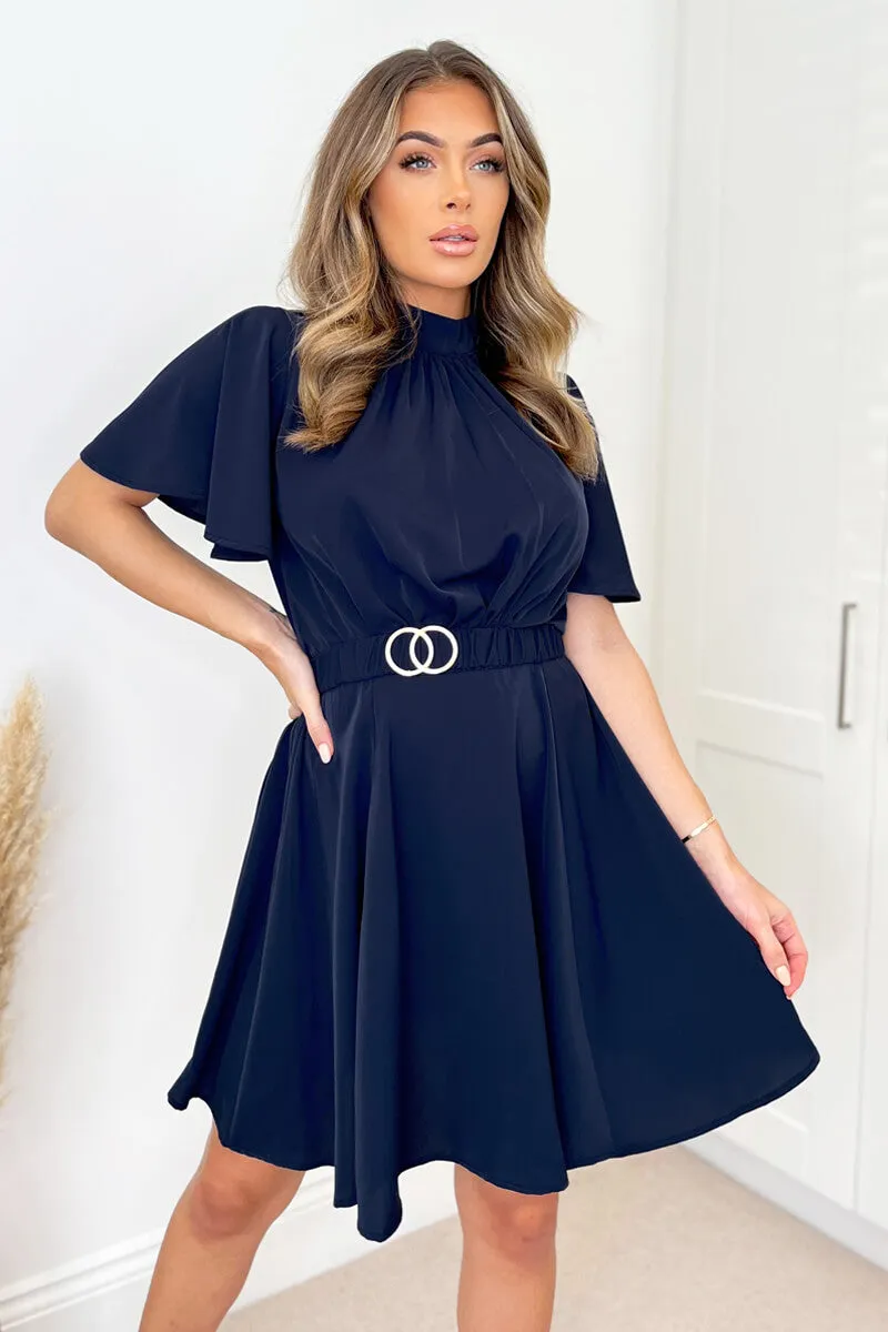 Elyse Navy Belted Skater Dress sold by Va Va Voom product image thumbnail 4