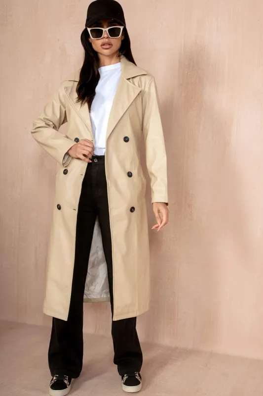 Kenya Cream Leather Look Trench Coat sold by Va Va Voom
