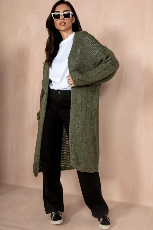 Catherine Khaki Chunky Knit Cardigan sold by Va Va Voom
