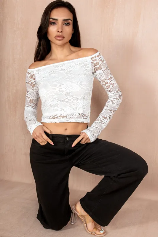Lauren White Lace Sequin Top sold by Va Va Voom
