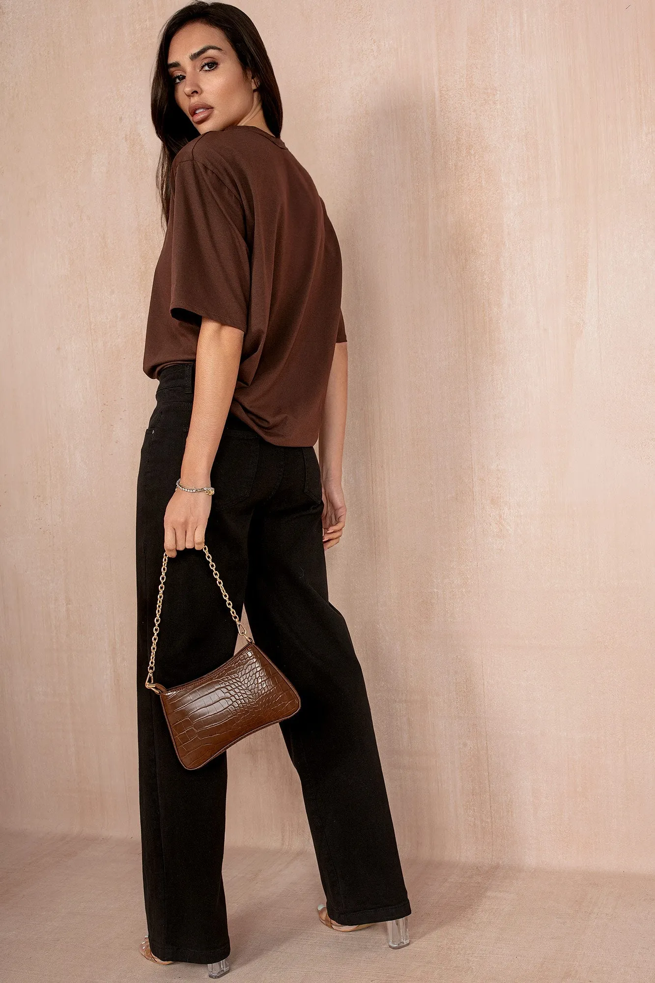 Raelynn Chocolate Padded Shoulder T-Shirt sold by Va Va Voom product image thumbnail 2