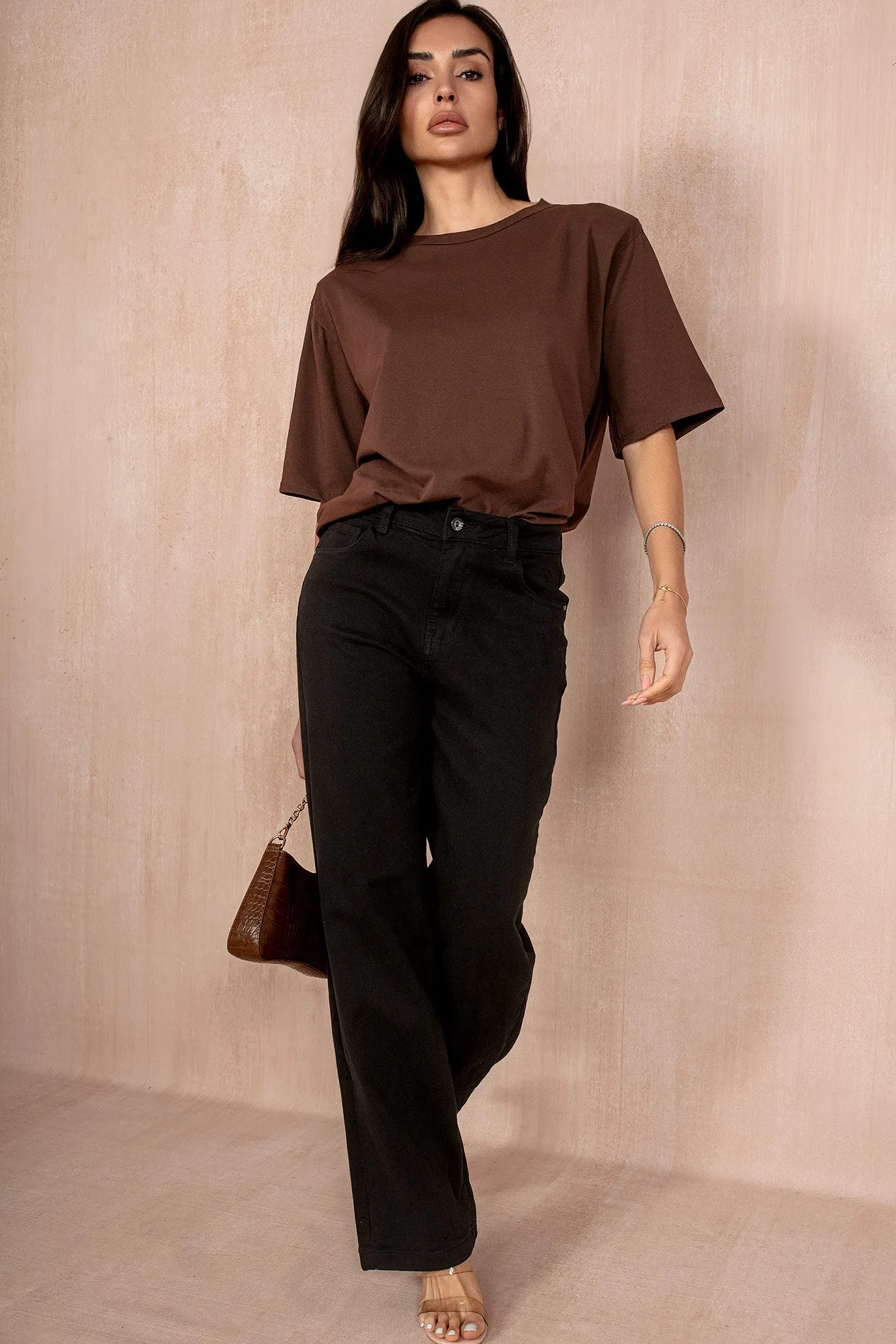 Raelynn Chocolate Padded Shoulder T-Shirt sold by Va Va Voom product image thumbnail 3