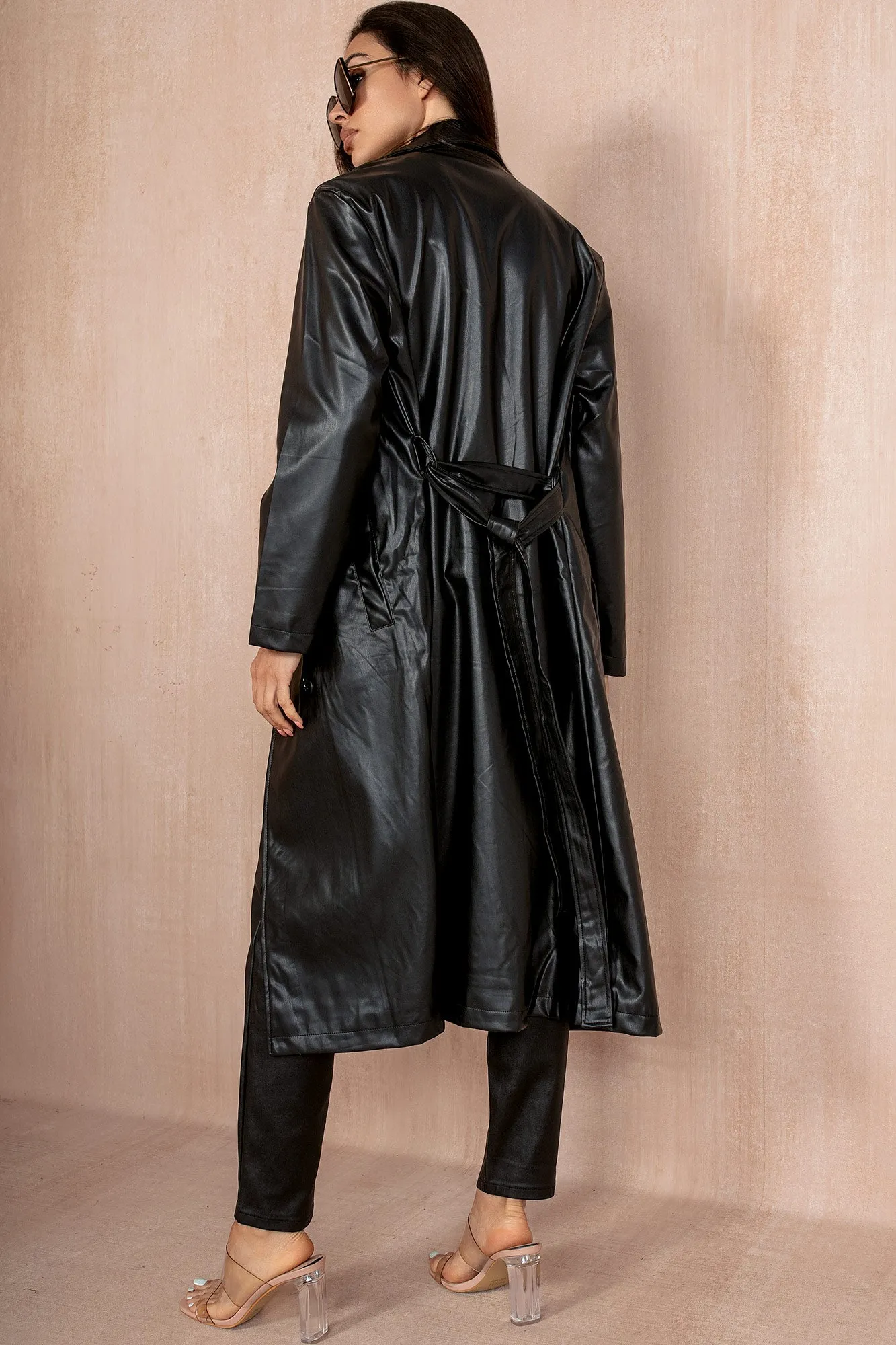 Kenya Black Leather Look Trench Coat sold by Va Va Voom product image thumbnail 2