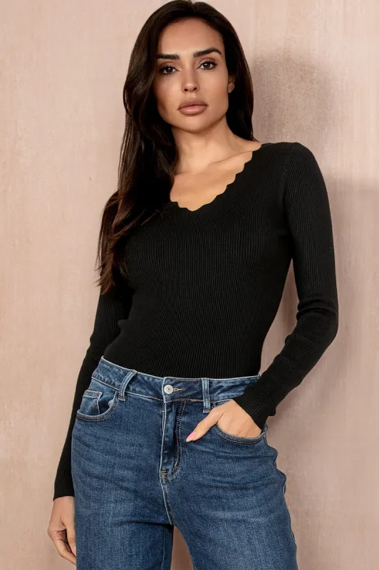 Iris Black Knit Ribbed Top sold by Va Va Voom