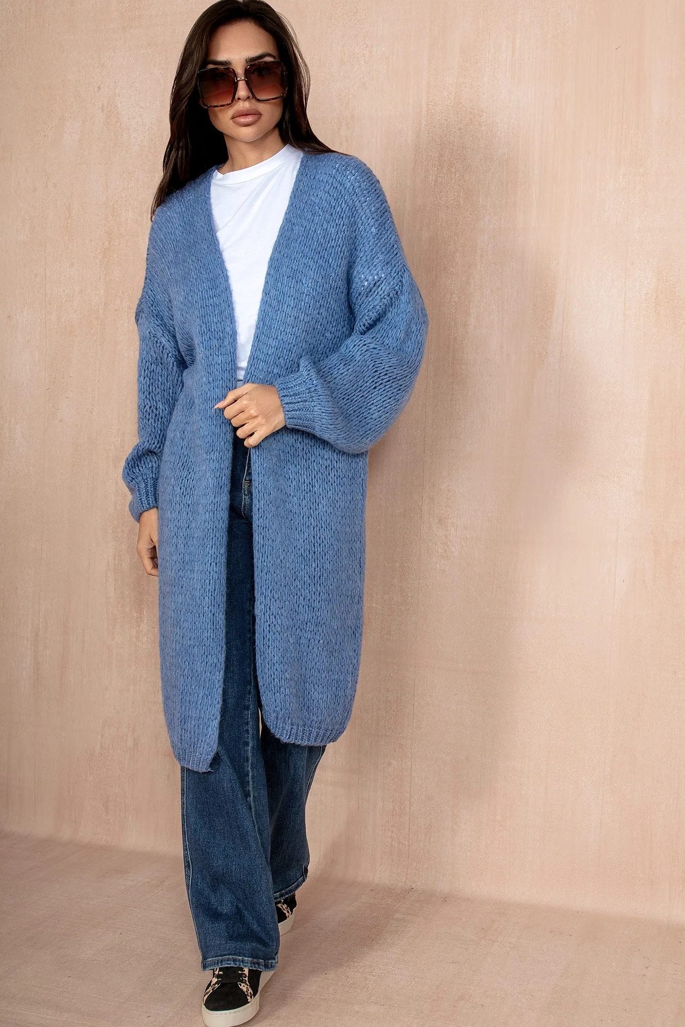 Catherine Blue Chunky Knit Cardigan sold by Va Va Voom