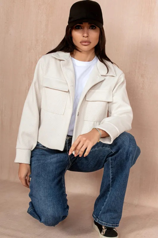 Ruby Cream Cropped Shacket sold by Va Va Voom