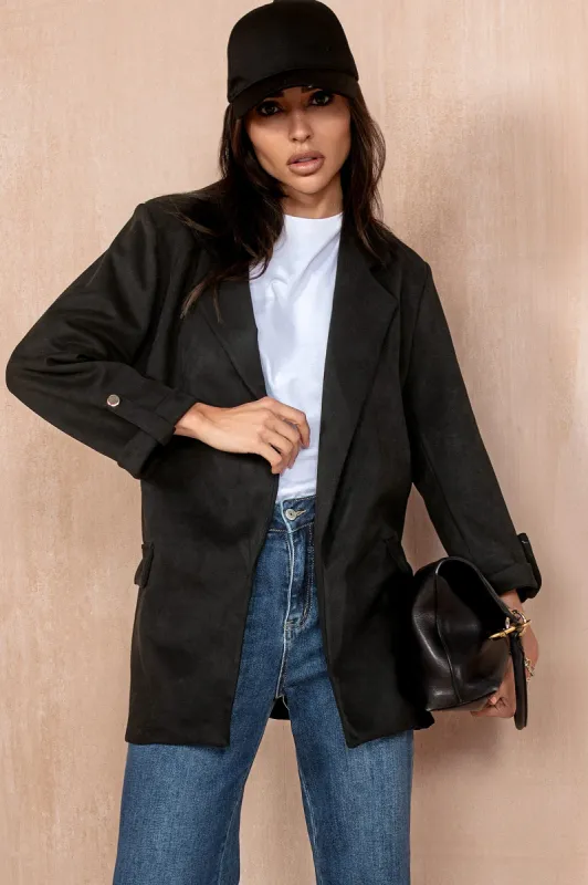 Jules Black Suedette Blazer sold by Va Va Voom