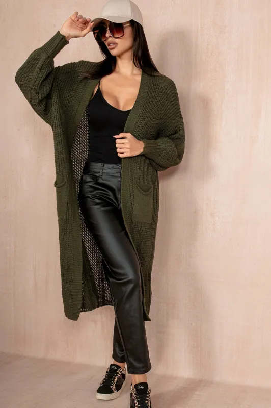 Elouise Khaki Chunky Knit Cardigan sold by Va Va Voom