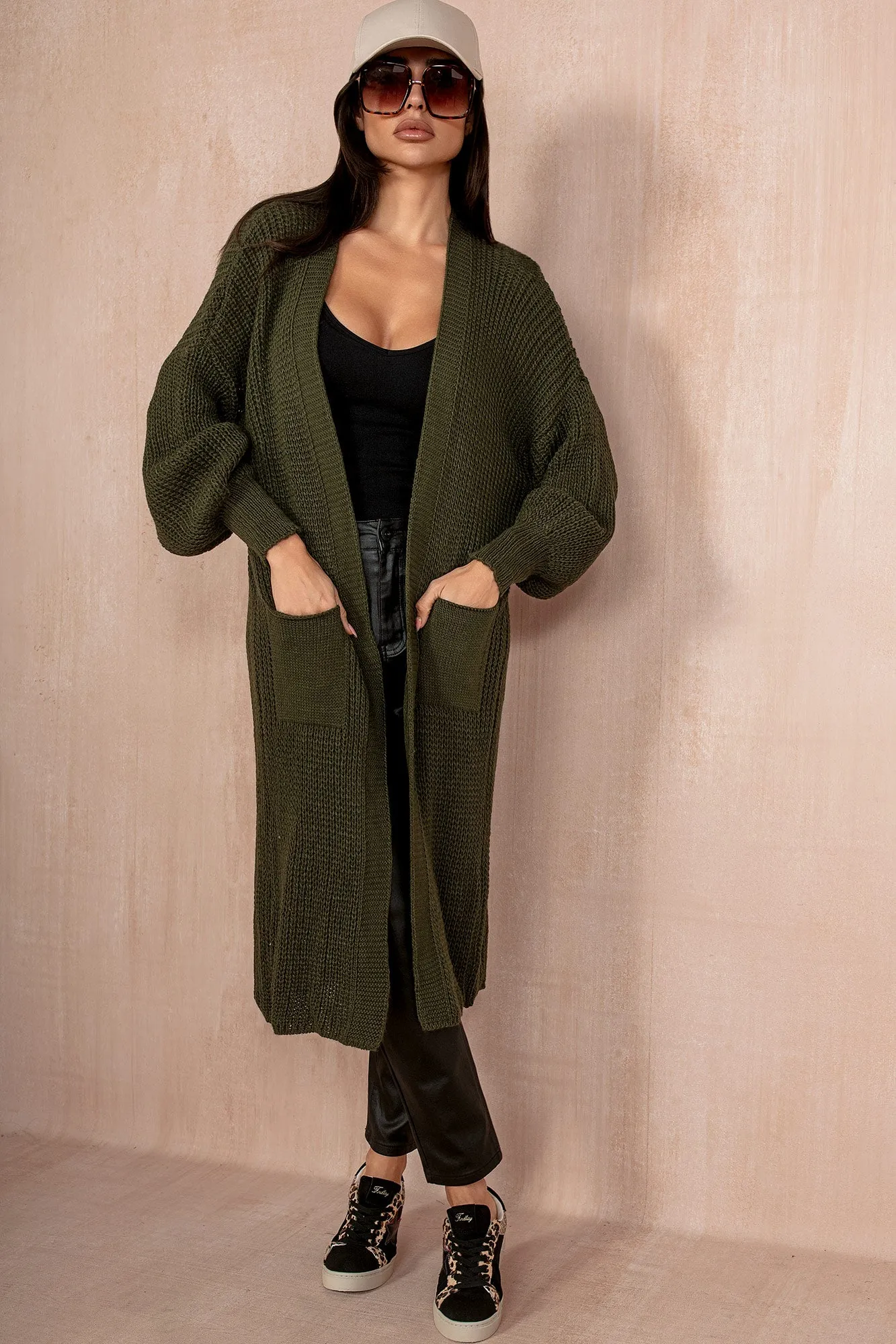 Elouise Khaki Chunky Knit Cardigan sold by Va Va Voom product image thumbnail 2