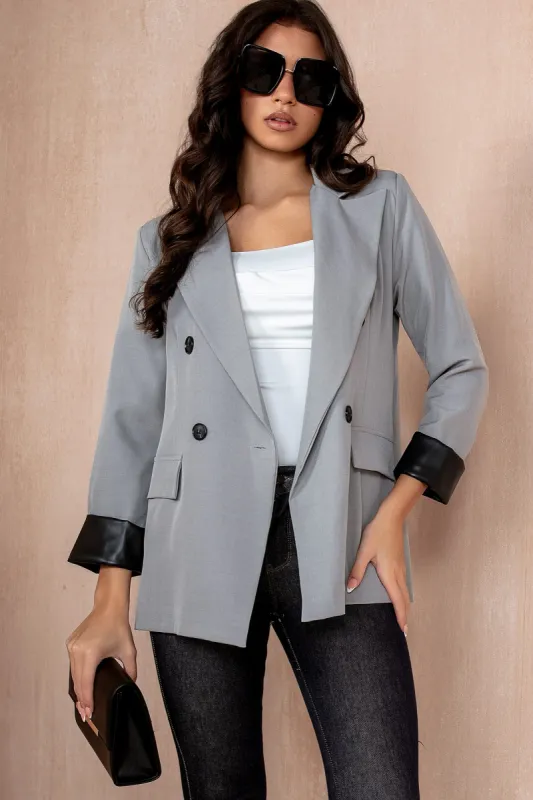 Lillie Grey Leather Cuff Blazer sold by Va Va Voom