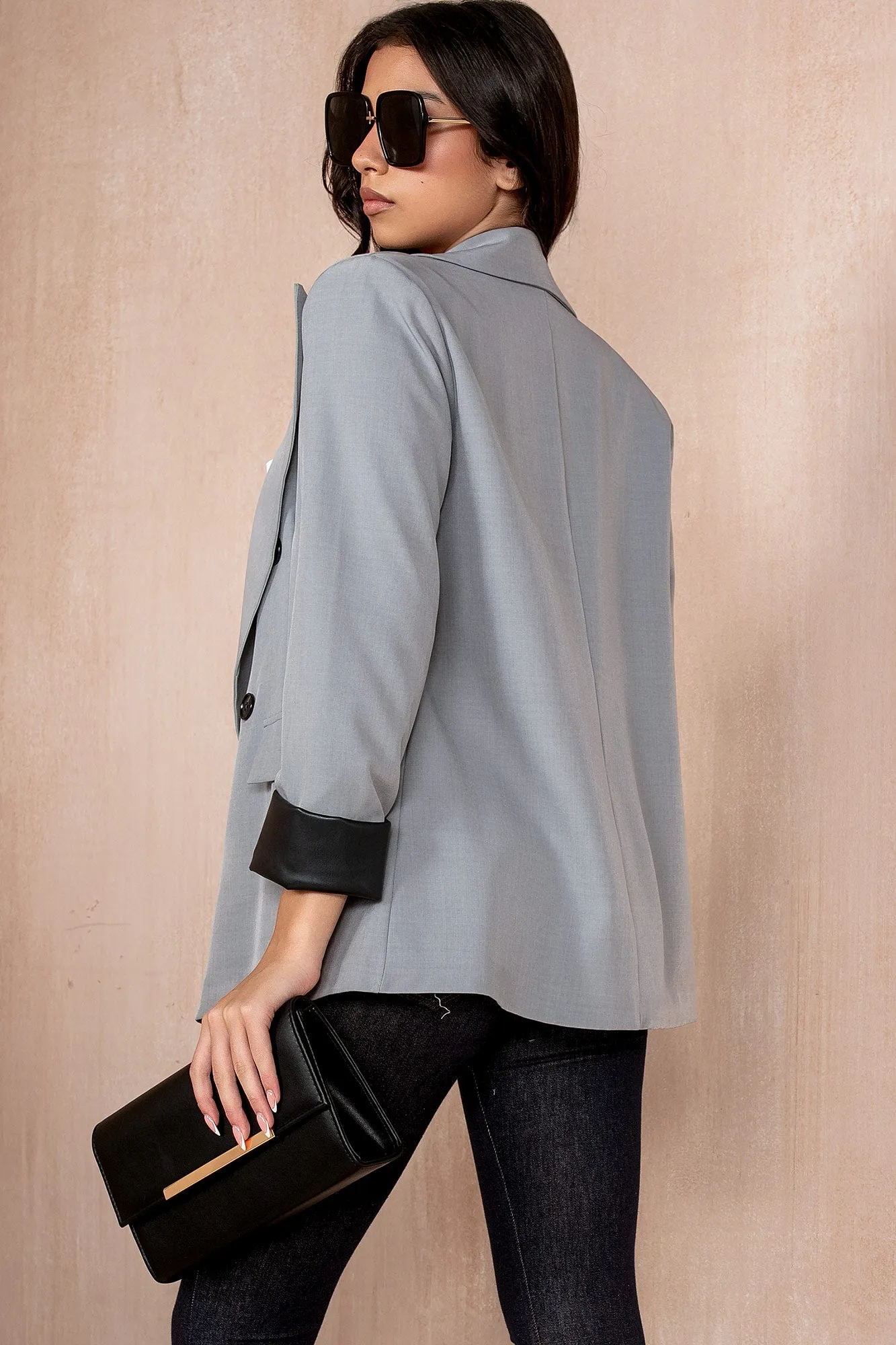 Lillie Grey Leather Cuff Blazer sold by Va Va Voom product image thumbnail 2