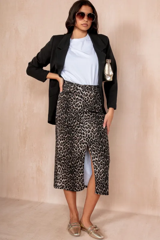 Idalia Leopard Print Midi Skirt sold by Va Va Voom