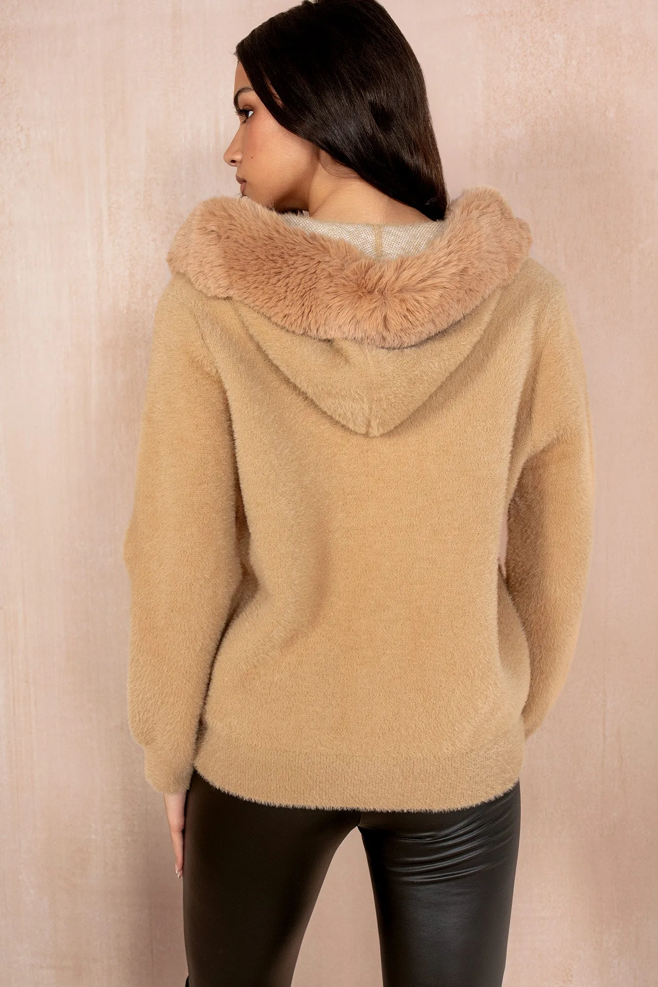 Felix Camel Fluffy Zip Up Jacket sold by Va Va Voom product image thumbnail 2