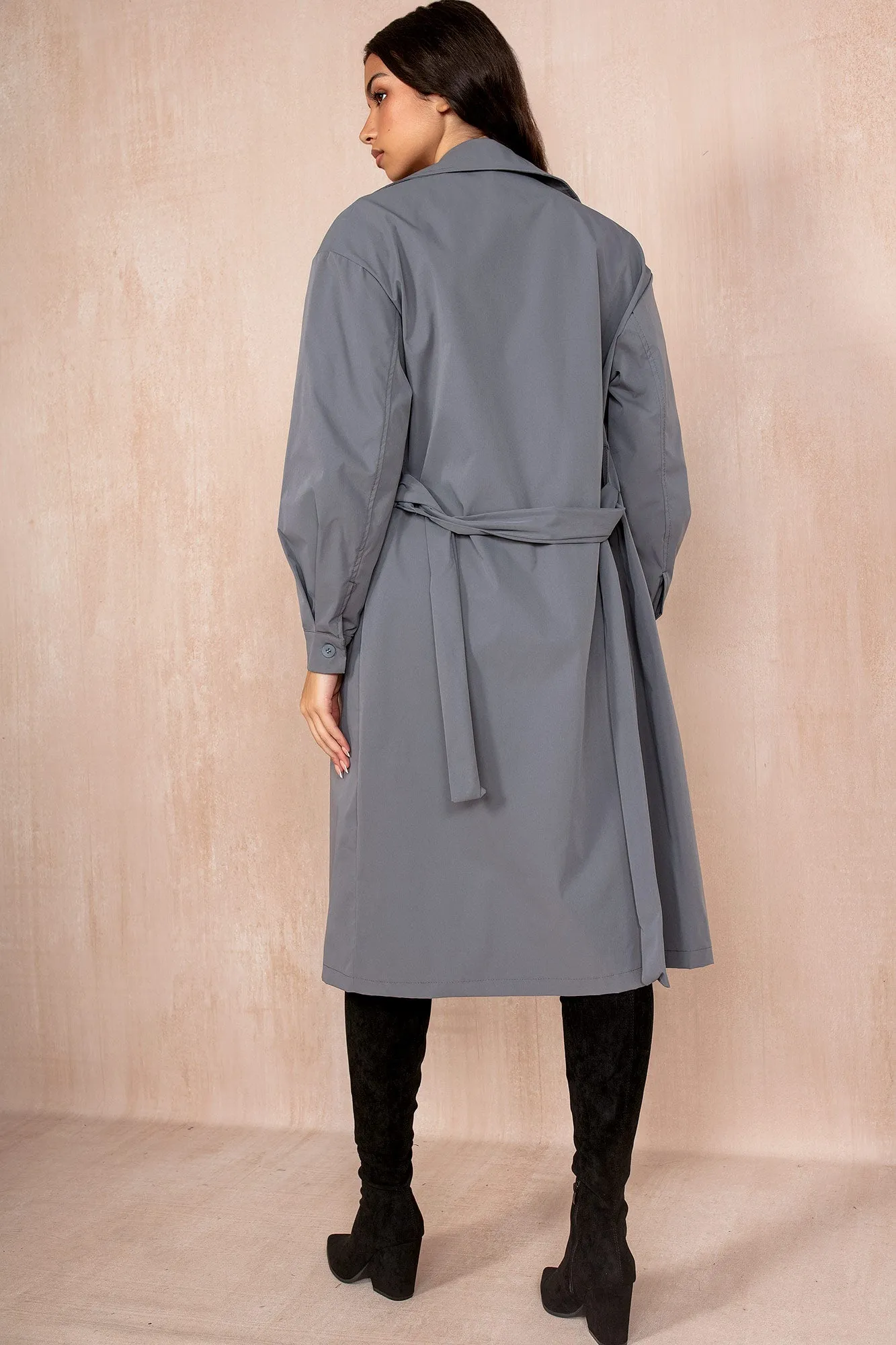 Holland Grey Belted Trench Coat sold by Va Va Voom product image thumbnail 2