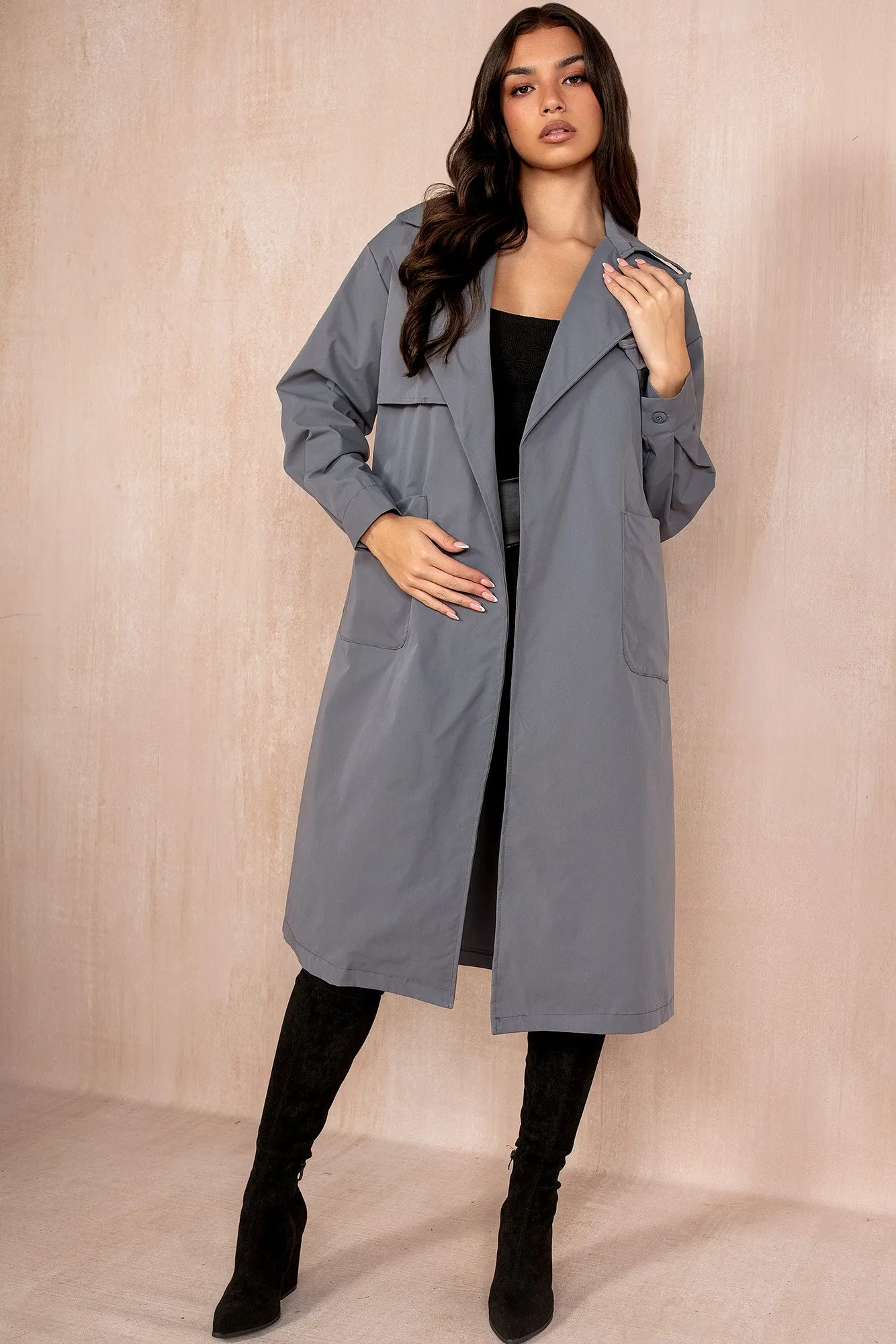 Holland Grey Belted Trench Coat sold by Va Va Voom
