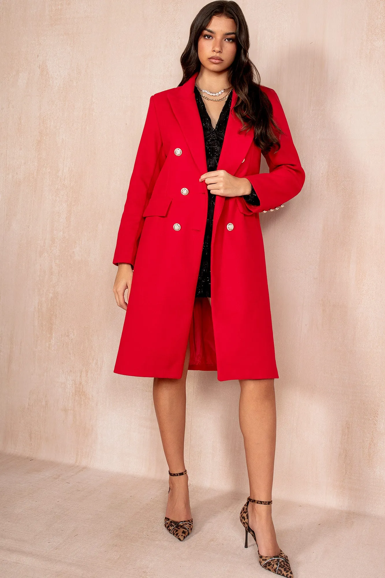 Winona Red Longline Double Breasted Coat sold by Vavavoom product image thumbnail 3