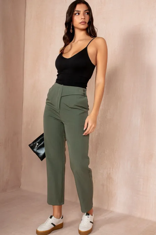 Kyrie Khaki Cigarette Trousers sold by Va Va Voom